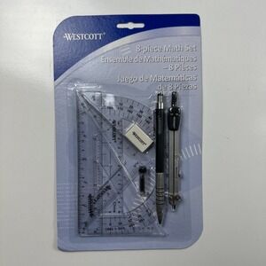 Westcott 8pc. Math Set: Compass/Refills/Protractor/Ruler/Triangles/Pen & Eraser!